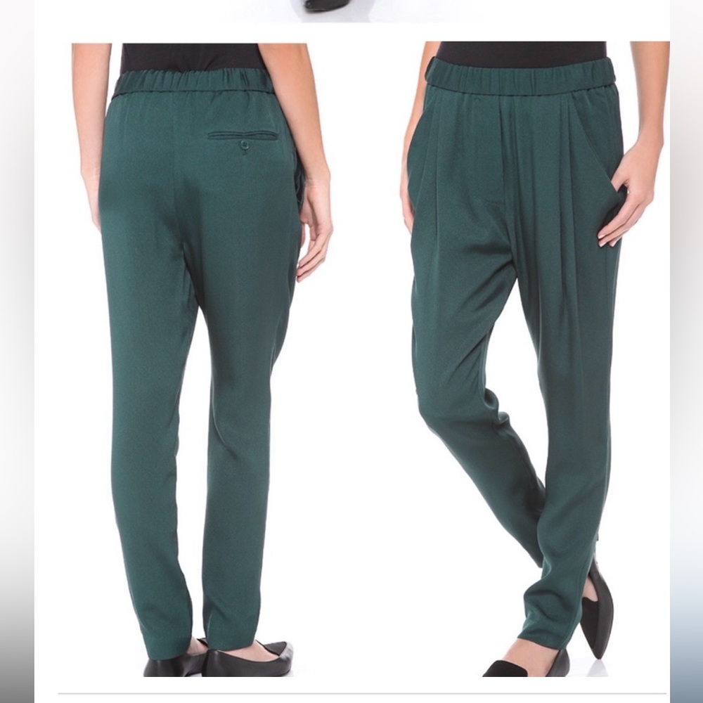 3.1 PHILLIP LIM dark teal silk baggy pants, size 4, tapered ankle, elastic waist